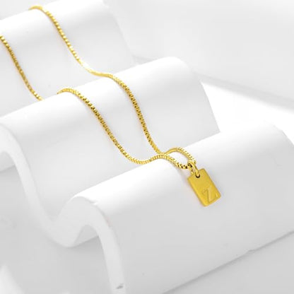 Gold Plated Square Initial Necklace Waterproof A-Z Letter Pendant on Thin Chain - Dainty, Stackable Jewelry for Women - color: Golden-U, size: F
