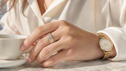 Hexa Wide Band Statement Ring, Fashion Rings for Women, Elegant Gold Jewelry Accessories,Perfect for Party & Date Night, Hypoallergenic & Durable - color: Gold Silver