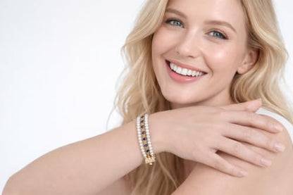 18K Gold Plated Faux Pearl Beaded Bracelet for Women | Vintage Design No Tarnish Finish Gift Box for Birthdays Weddings Anniversaries and Everyday Wear