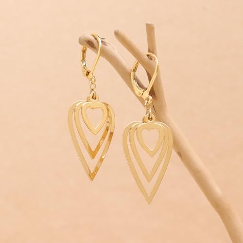 Jean Beau Drop Hoop Earrings for Women, Fasion Jewelry Gift - color: Gold Hearts