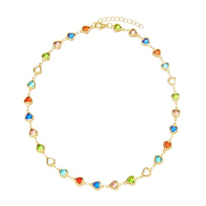 Gold Statement Choker Necklace for Women – Trendy Silver Long Layered Snake Chain Drop Necklace, Elegant Prom Party Jewelry Gift, Delicate Accessories for Her - color: C-Small Fresh Heart Shaped Beaded Necklace