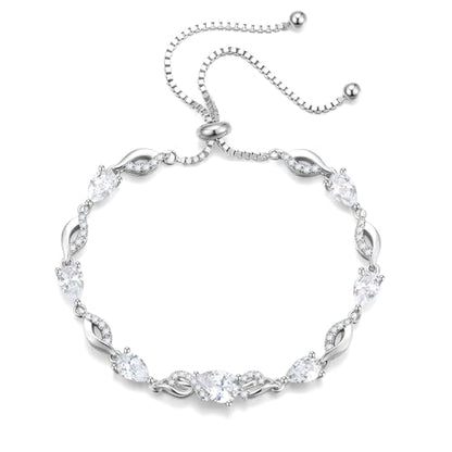FANCIME Birthstone Teardrop Tennis Bracelet for Women, Sterling Silver 9x7mm main Gemstone Bolo Adjustable Chain Bracelet Fine Jewelry Birthday Gifts for Women Mom Wife Her - color: 04-CZ