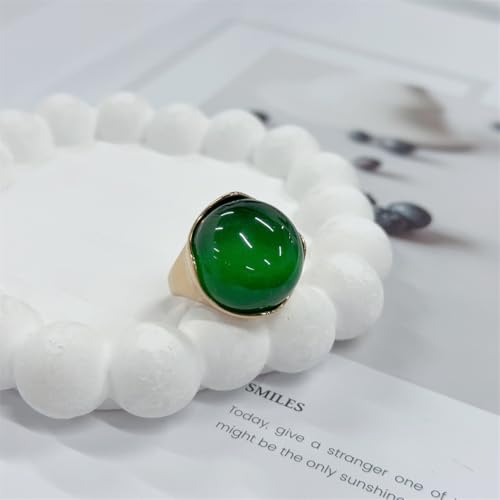 OIDIMS Green Cat Eye Stone Statement Ring for Women 18k Gold-Tone Plated Stainless Steel Geometric Round Gemstone Rings Wedding Knuckle Middle Finger Band Fashion Jewelry Comfort Fit Cocktail Party