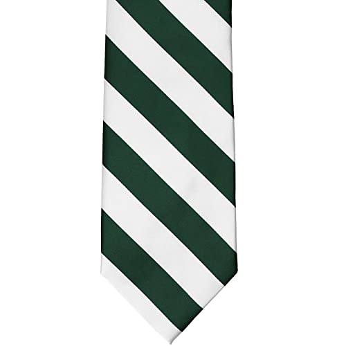 tiemart Men's Striped Tie Standard Length - color: Hunter Green and White