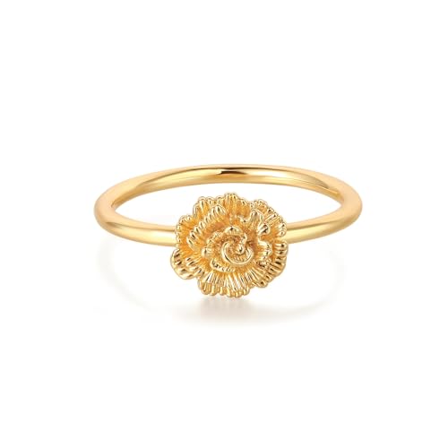 Birth Flower Stacking Ring for Women | 14K Gold Plated Brass, 12 Engraved Floral Motifs, Slim Stack-Ready Band, Available in US Sizes 5-9 - style: Jan.-Carnation