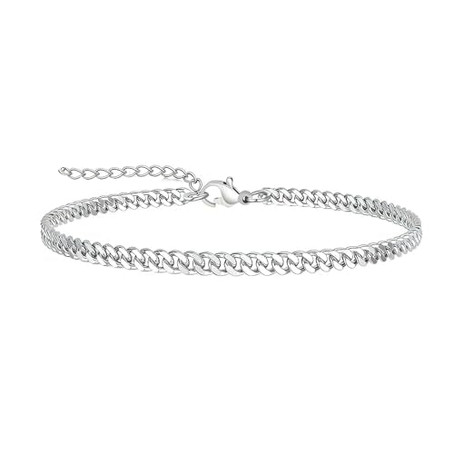 PICNHUAN Gold/Silver Ankle Bracelets for Women 14K Gold Plated Women's Anklets Silver Cuban Chain Anklet Waterproof Stainless Steel Anklet Summer Beach Foot Chain Jewelry Gifts for Women - color: Silver/Cuban