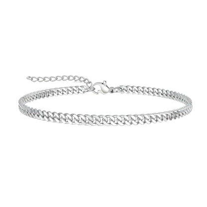 PICNHUAN Gold/Silver Ankle Bracelets for Women 14K Gold Plated Women's Anklets Silver Cuban Chain Anklet Waterproof Stainless Steel Anklet Summer Beach Foot Chain Jewelry Gifts for Women - color: Silver/Cuban