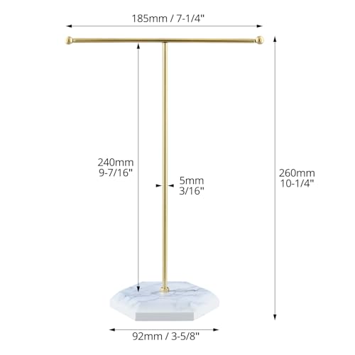 QWORK Jewelry Stand Display Necklace Holder with Electroplated Metal & White Marble Plywood Base - 2 Pack Durable & Stylish Organizer for Stores and Home Use