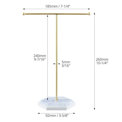 QWORK Jewelry Stand Display Necklace Holder with Electroplated Metal & White Marble Plywood Base - 2 Pack Durable & Stylish Organizer for Stores and Home Use