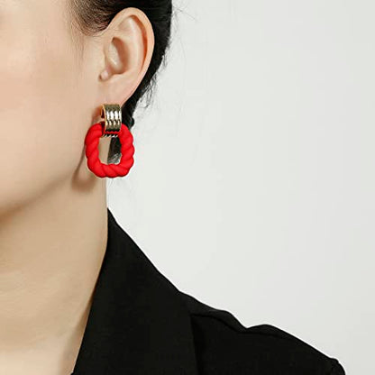 RUOFFETA Rectangle Earrings for Women, Acrylic Square Earrings Twisted Geometric Statement Jewelry - color: Red Gold