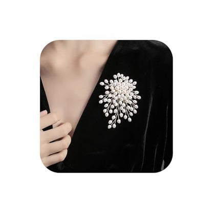 Flower White Pearl Brooch Pin for Women | Striking Large Pearl Flower Beads Statement Costume Pin Graceful Wedding Anniversary Prom Jewelry Gifts - style: Pearl3