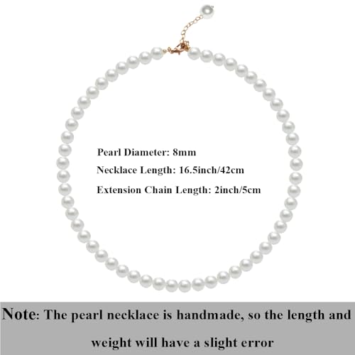 Pearl Necklace for Women, 4/6/8/10mm White Imitation Pearl Necklace, Round Faux Glass Pearl Necklace, Pearl Choker Necklace, Elegant Wedding Parties Necklace - color: Diameter of Pearl 8mm