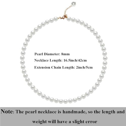 Pearl Necklace for Women, 4/6/8/10mm White Imitation Pearl Necklace, Round Faux Glass Pearl Necklace, Pearl Choker Necklace, Elegant Wedding Parties Necklace - color: Diameter of Pearl 8mm