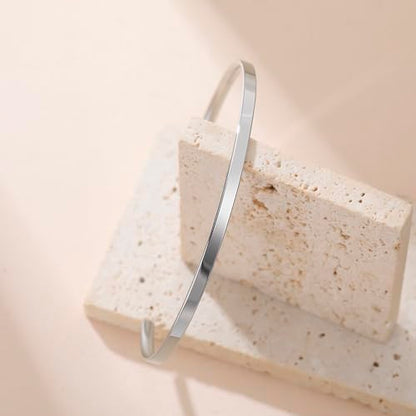Minimalist Stainless Steel Cuff Bracelets For Adults, Simple Bangle Jewelry