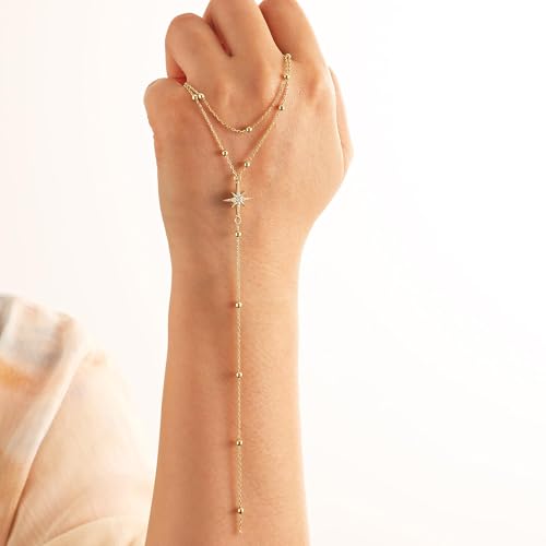 Lariat Gold Necklace for Women, Dainty Long Necklace 14k Gold Plated/Silver Y-Shaped Pendant Necklace Trendy Layered Cz Beaded Chain Drop Necklaces Simple Gold Jewelry for Women Gift - style: LC-2NK-24523-GDW