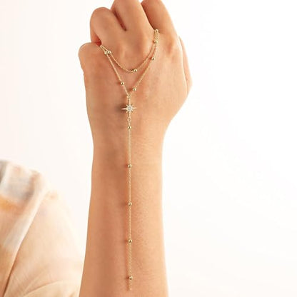 Lariat Gold Necklace for Women, Dainty Long Necklace 14k Gold Plated/Silver Y-Shaped Pendant Necklace Trendy Layered Cz Beaded Chain Drop Necklaces Simple Gold Jewelry for Women Gift - style: LC-2NK-24523-GDW