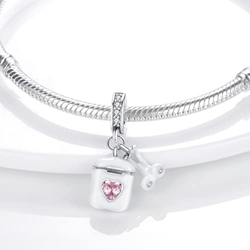 MULA 925 Sterling Silver Charms for Bracelets and Necklace Family Pendants | Airplane Travel Dangle Beads Family Tree Jewelry Charms for Women - color: A-Wireless Earbuds Charm