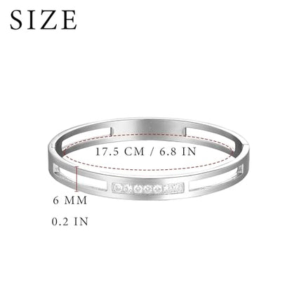 MILAKOO 6/8mm Gold/Silver Color Bangle Hollow Stainless Steel with Rhinestone Bracelets - color: Silver, size: 6mm