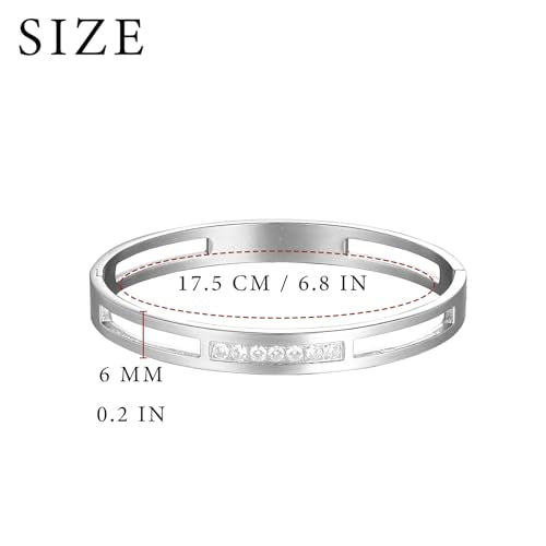 MILAKOO 6/8mm Gold/Silver Color Bangle Hollow Stainless Steel with Rhinestone Bracelets - color: Silver, size: 6mm