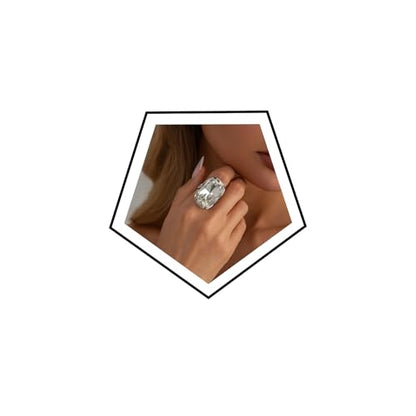 Sparkling Rectangle Chunky Rhinestone Ring for Women Adjustable Thick Big Cocktail Statement Rings Geometric Crystal Band Ring Wedding Birthday Wedding Prom Party Christmas Jewelry Accessary