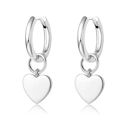DAILY VIBES Cute Butterfly Star Cross Heart CZ Dangle Earrings for Women | 925 Sterling Silver Post, 14K Gold or Silver Plated, Mini Cubic Zirconia Dainty Drop, Cartilage Small Huggie Hoop Earrings - color: Silver Mini Heart