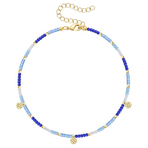 KissYan Beaded Ankle Bracelet for Women, Bead Anklet with Dangling Charm, Beach Waterproof Foot Jewelry Gifts for Her - color: Blue