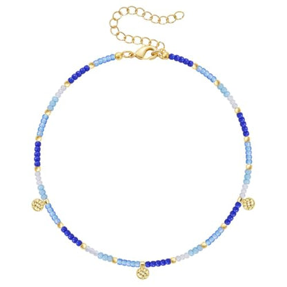KissYan Beaded Ankle Bracelet for Women, Bead Anklet with Dangling Charm, Beach Waterproof Foot Jewelry Gifts for Her - color: Blue