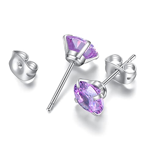 6 Pairs Stud Earrings Set, Hypoallergenic Cubic Zirconia Earrings 316L Stainless Steel CZ Earrings 3-8mm - color: A-Purple CZ