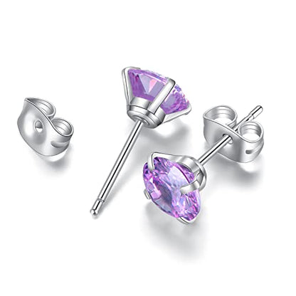 6 Pairs Stud Earrings Set, Hypoallergenic Cubic Zirconia Earrings 316L Stainless Steel CZ Earrings 3-8mm - color: A-Purple CZ