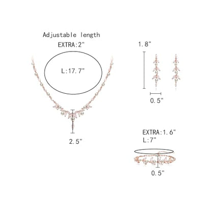 EleQueen Women's Simulated Pearl Wedding Jewelry Set for Brides | Cubic Zirconia Necklace Earrings Bracelet Set for Brides Bridesmaids, Bridal Jewelry Set for Anniversary/Memorial Day - style: Pearl Jewelry Set Rose Gold-Tone