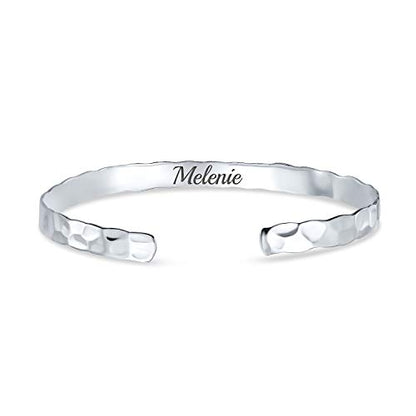 Bling Jewelry .925 Sterling Silver Personalized Textured Honeycomb Hammered Cuff Bangle Bracelet Matte Stackable For Women Gift