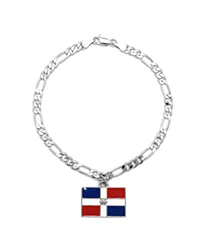 Women's Flag Pendant 5mm 10" Figaro Chain Ankle Bracelet Anklet - style: DR/Silver-Tone