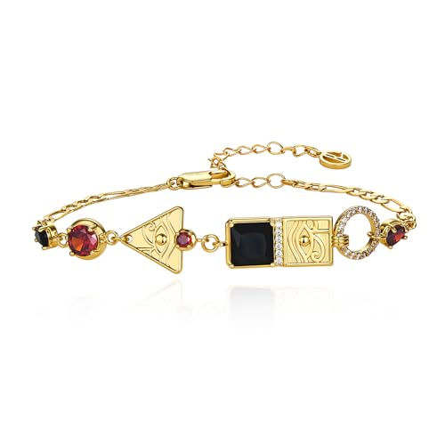Cicy Bell Evil Eye Bracelets 18k Gold Plated Adjustable | Turquoise，Zirconia Link, Trendy Jewelry Gift for Women, 15.9" with 1.9'' Extender - color: B-Gold