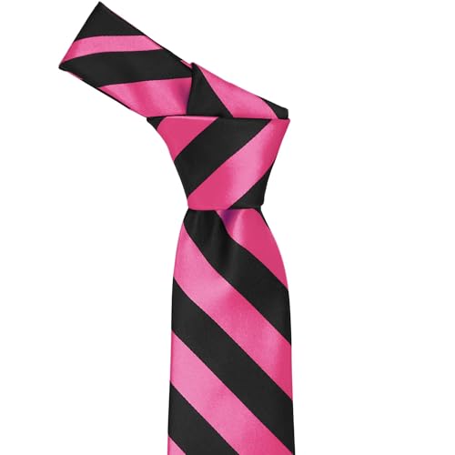 tiemart Men's Striped Tie Standard Length - color: Hot Pink and Black