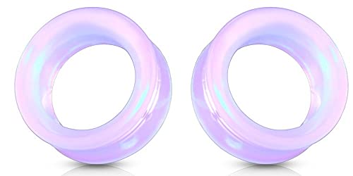 Lavender Opalite hollow Glass Ear Plug gauges ear tunnel gauges includes sizes 2 gauge though 25mm 1 inch ear stretching gauges stretching jewerly piercing plugs 00 gauge - size: 14 mm (9/16 inch)