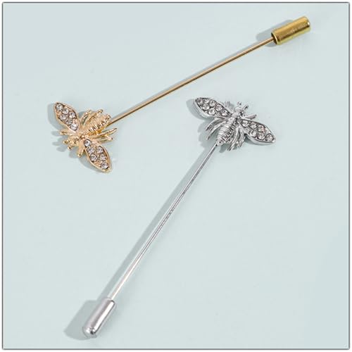 Dreuyet Simple Gold Silver Plated Long Brooch Pins with Cute Animal Antlers Leaves Plant Bees Rabbits Rose Flower Feather Brooch Jewelry for Women Men Elegant Suit Collar Lapel Pin - style: Bee