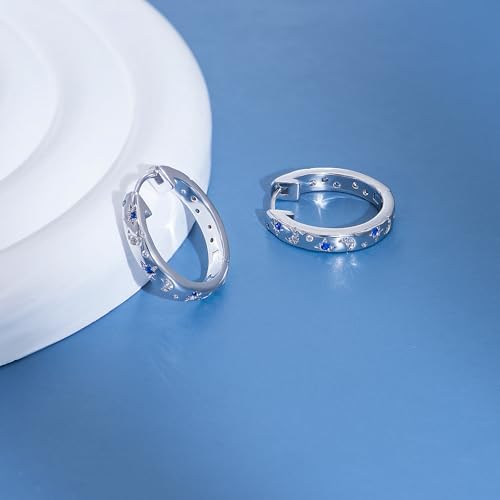 JSGEMSLEE Hypoallergenic Cubic Zirconia Hoop Earrings for Women 925 Sterling Silver Huggie Hoops Earrings CZ Earrings Jewelry Gifts - color: Star Moon Hoop