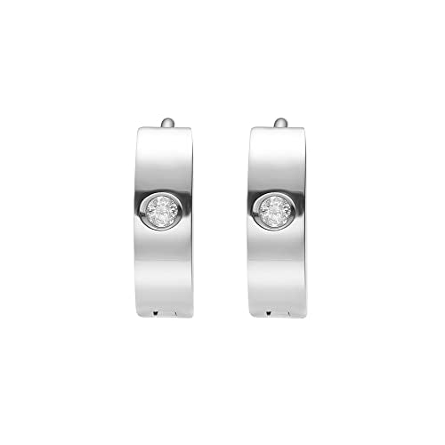 Small Huggie Hoop Earrings for Women - color: Silver Cubic Zirconia
