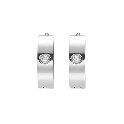 Small Huggie Hoop Earrings for Women - color: Silver Cubic Zirconia