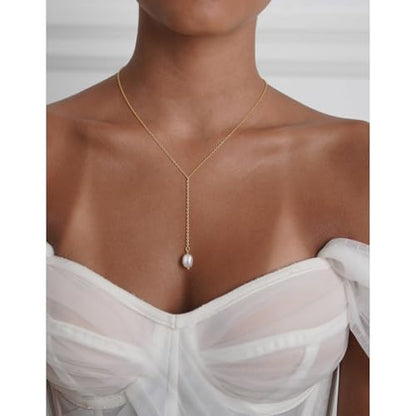 Gold Pearl Necklaces for Women - White Pearls Jewelry Gifts Wedding Bride Bridesmaid Jewelry - color: Gold-Y-Shaped Pearl