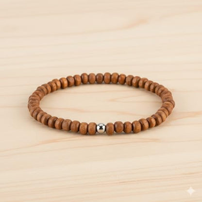 Avoirr Set of 4 Natural Wood Beaded Bracelets for Men & Women – 4mm Handmade Stretchable Wooden Beads in Natural, Tan & Maroon – Unisex Fits (7–7.5 inch)
