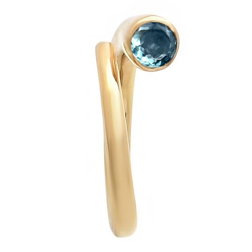 18K Gold Filled Non-Tarnish Bypass Ring for Women – Modern Open Band With Multi Gemstone Ring – Minimalist Adjustable Statement Jewelry - color: London Blue Topaz