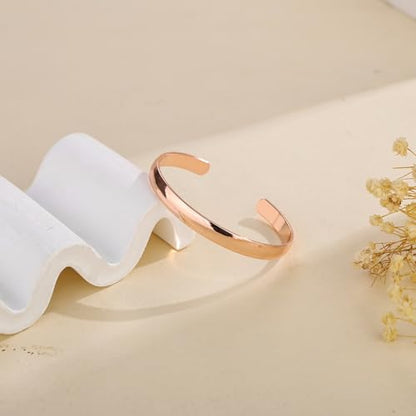 Pure Copper Bracelet – Copper Bracelet for Men & Women – 100% Solid, Raw & Uncoated Handmade Hammered Tibetan Cuff Bangle - color: Mirror Finish