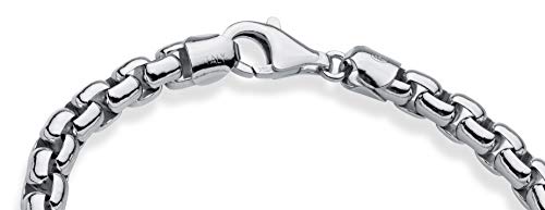 Miabella Solid 925 Sterling Silver Italian 6.5mm Square Rolo Link Round Box Chain Bracelet for Men, Made in Italy - color: rhodium-plated-silver, size: Length 8.5 Inches