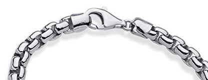 Miabella Solid 925 Sterling Silver Italian 6.5mm Square Rolo Link Round Box Chain Bracelet for Men, Made in Italy - color: rhodium-plated-silver, size: Length 8.5 Inches