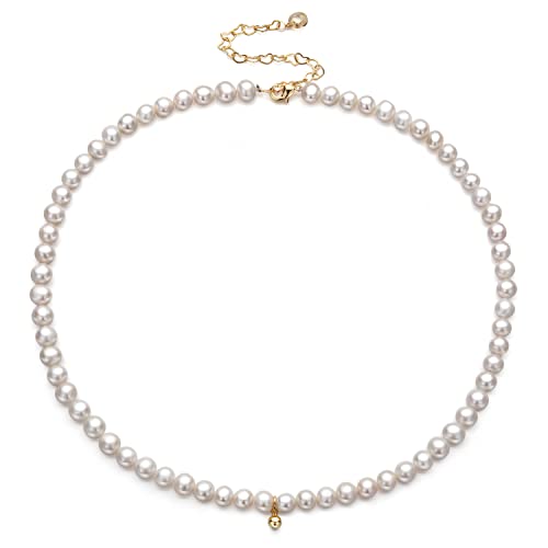 XYJZXY Pearl Necklace with Golden Charm, 18-Inch Adjustable Chain, 5-6mm White Pearls, Women Pearl Choker Necklace, Handmade Jewelry - style: gold charm