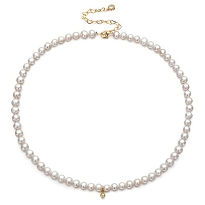 XYJZXY Pearl Necklace with Golden Charm, 18-Inch Adjustable Chain, 5-6mm White Pearls, Women Pearl Choker Necklace, Handmade Jewelry - style: gold charm