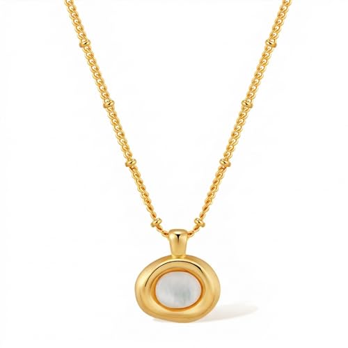 Jean Beau Gold Stone Pendant Necklaces for Women, Chunky Gemstone Dangle Necklace Wedding Prom Fashion Jewelry Gift - color: Pearl