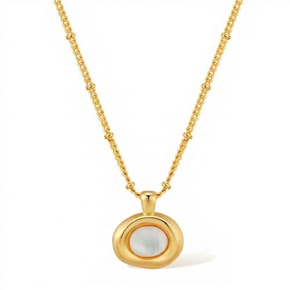 Jean Beau Gold Stone Pendant Necklaces for Women, Chunky Gemstone Dangle Necklace Wedding Prom Fashion Jewelry Gift - color: Pearl