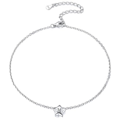 ChicSilver Personalized 925 Sterling Silver Tiny Heart/Moon/Star/Sun/Dot/Triangle Anklets Simple Dainty Foot Jewelry for Women, Silver/Gold Plated/Rose Gold Plated - style: Silver Star Custom